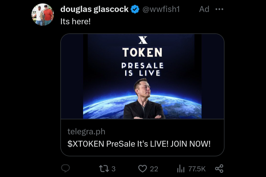 Ads for a cryptocurrency called X token, featuring Elon Musk’s image, have appeared on the platform in October and November 2023