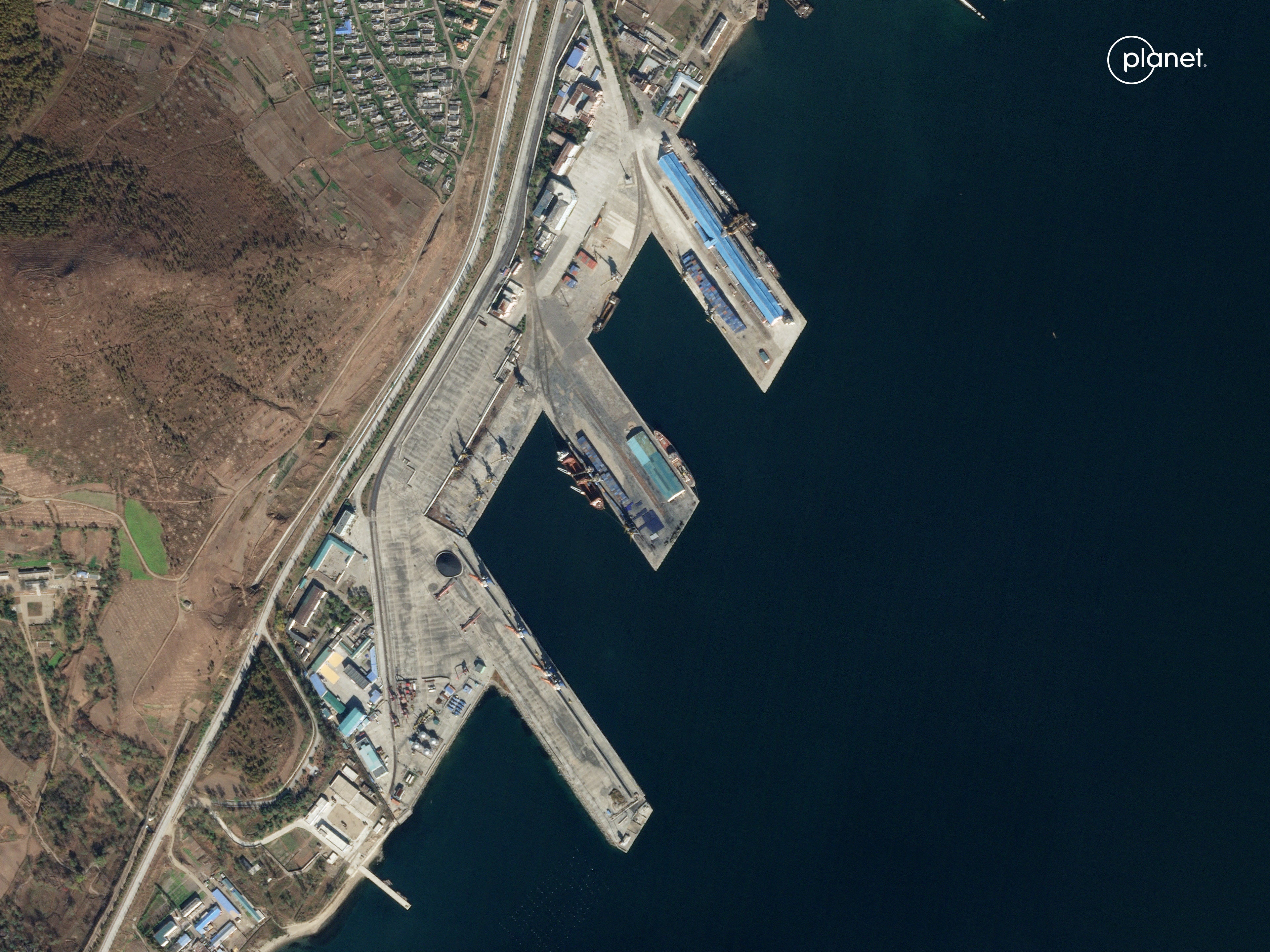 A satellite image shows a port in Rason, North Korea