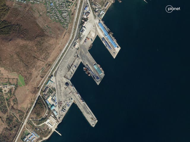 <p>A satellite image shows a port in Rason, North Korea</p>