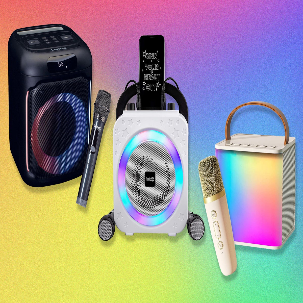  Small Bluetooth PA Speaker System with Wireless Microphone, 8  Inch Portable Outdoor Karaoke Machine, Fun Wireless Speaker for Party