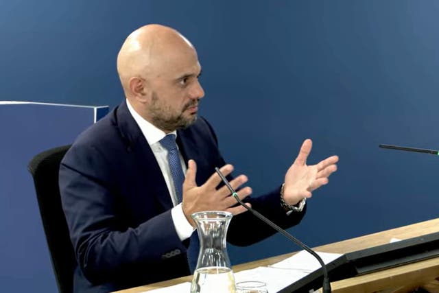 Former chancellor Sajid Javid gives evidence to the Covid-19 Inquiry (UK Covid-19 Inquiry/PA)