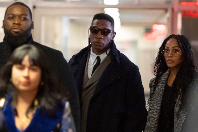 <p>Jonathan Majors arriving at court in New York </p>