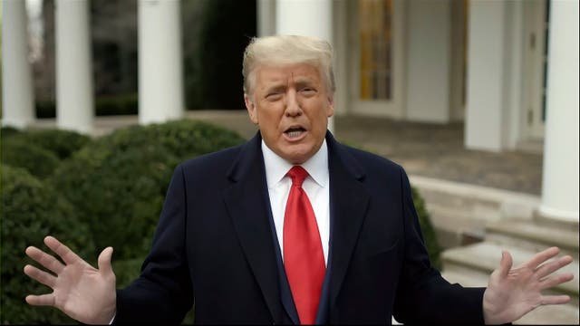 <p>President Donald Trump recording a video statement on the afternoon of 6 January 2021</p>
