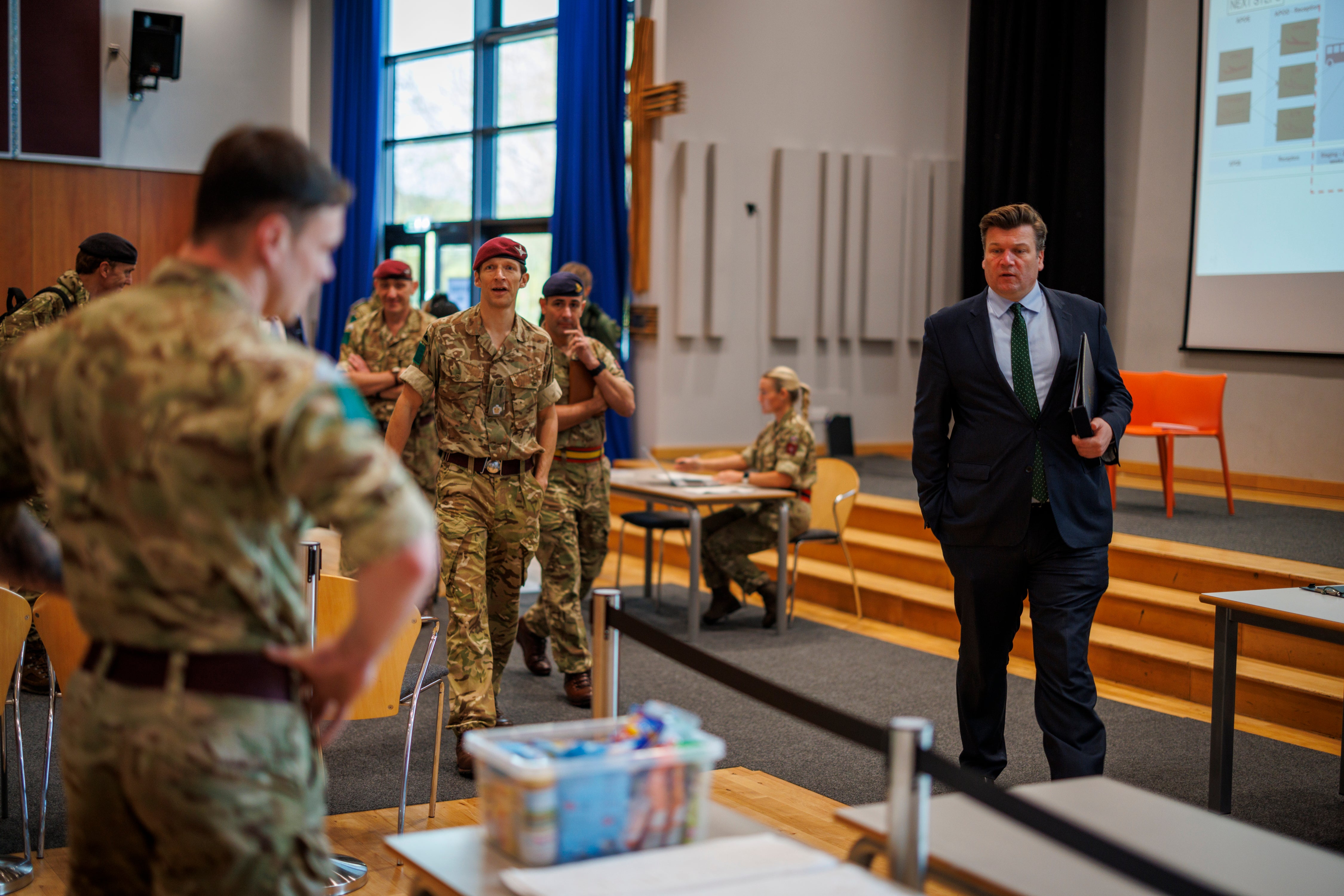 Former armed forces minister James Heappey at one of the MoD bases being used to house Afghan allies