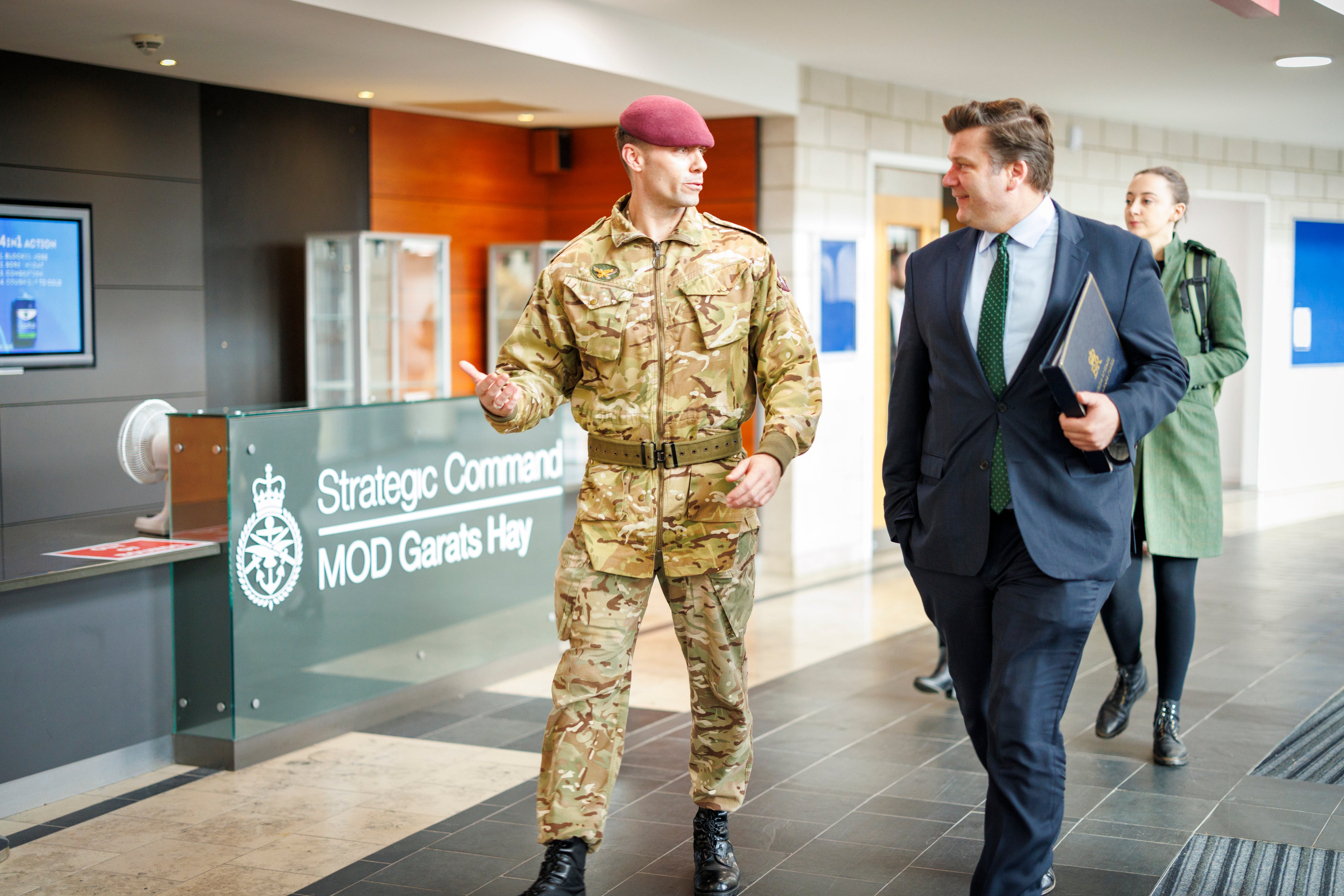 James Heappey at military base Garats Hay, where some Afghans evacuated from Pakistan are based