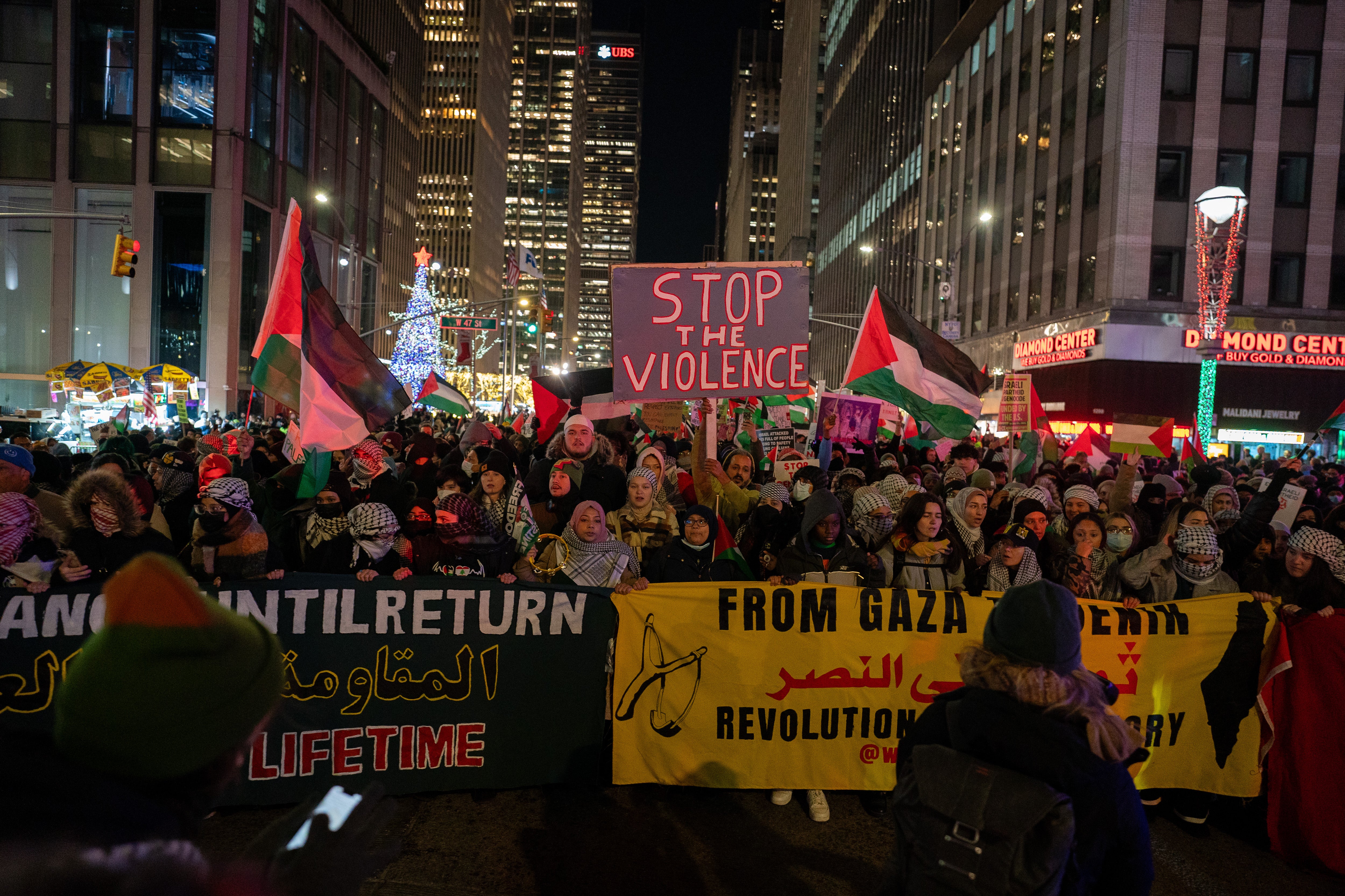 Demonstrators protesting for the end of violence in Gaza