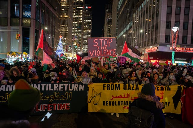 <p>Pro-Palestine protestors line the streets of NYC </p>