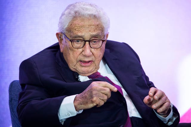 <p>Henry Kissinger speaking in Washington in 2019 </p>