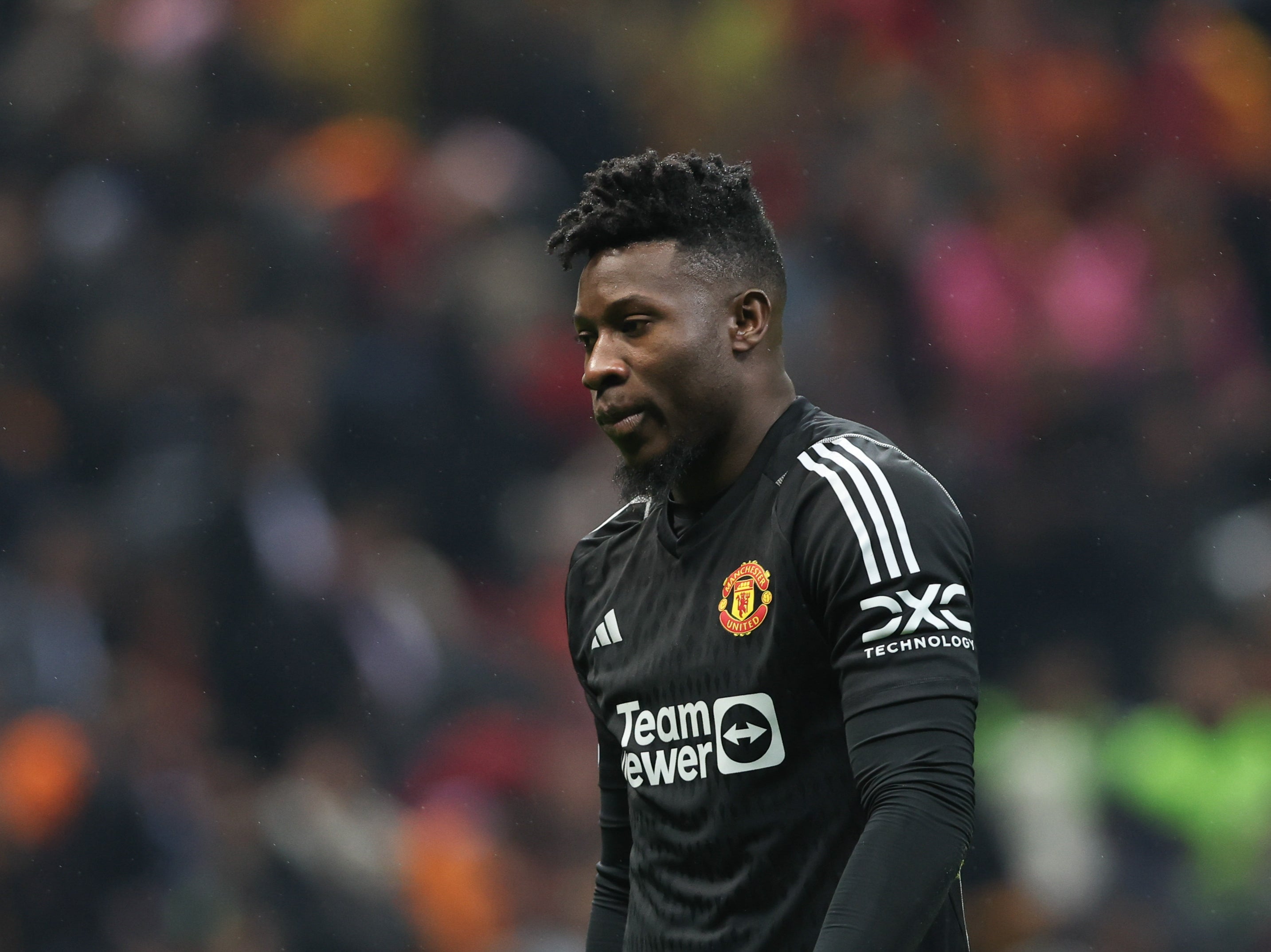 Andre Onana reacts after Manchester United’s draw against Galatasaray