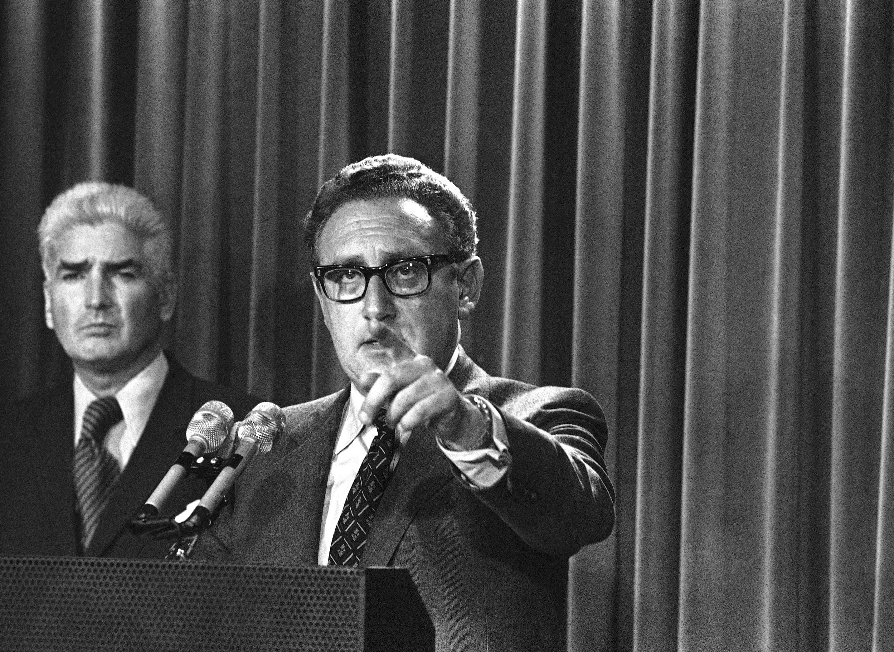Henry Kissinger during a White House news briefing in October 1972