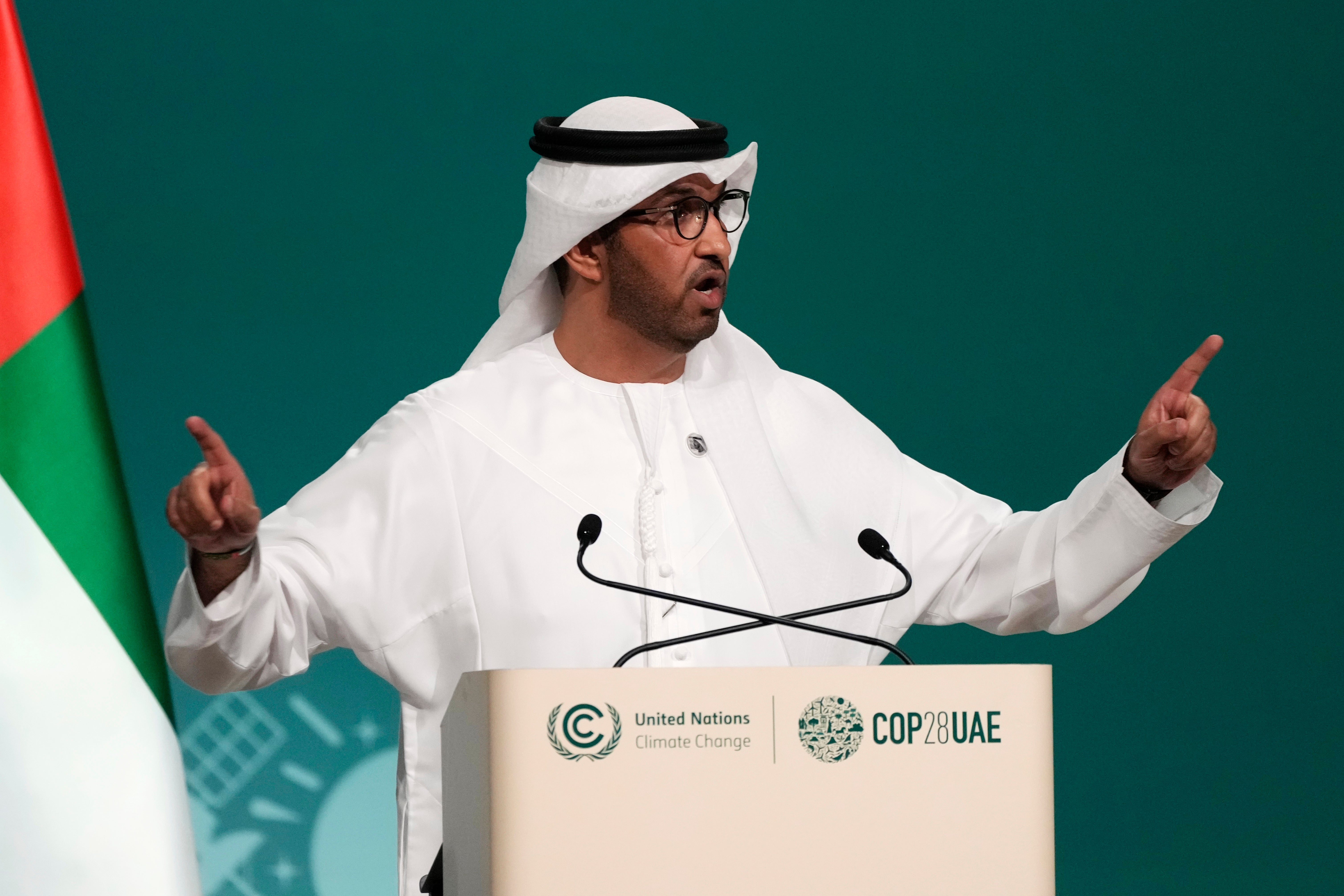 Cop28 president Sultan al-Jaber at the opening session in Dubai on Thursday