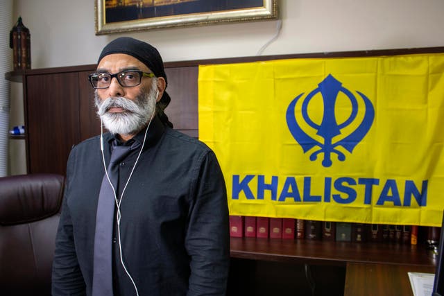 <p>Sikh separatist leader Gurpatwant Singh Pannun is pictured in his office in New York </p>