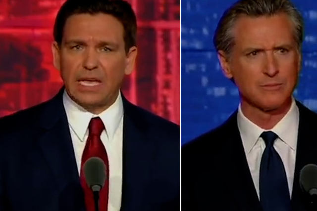 <p>DeSantis (left) and Newsom (right) came face to face on debate stage </p>