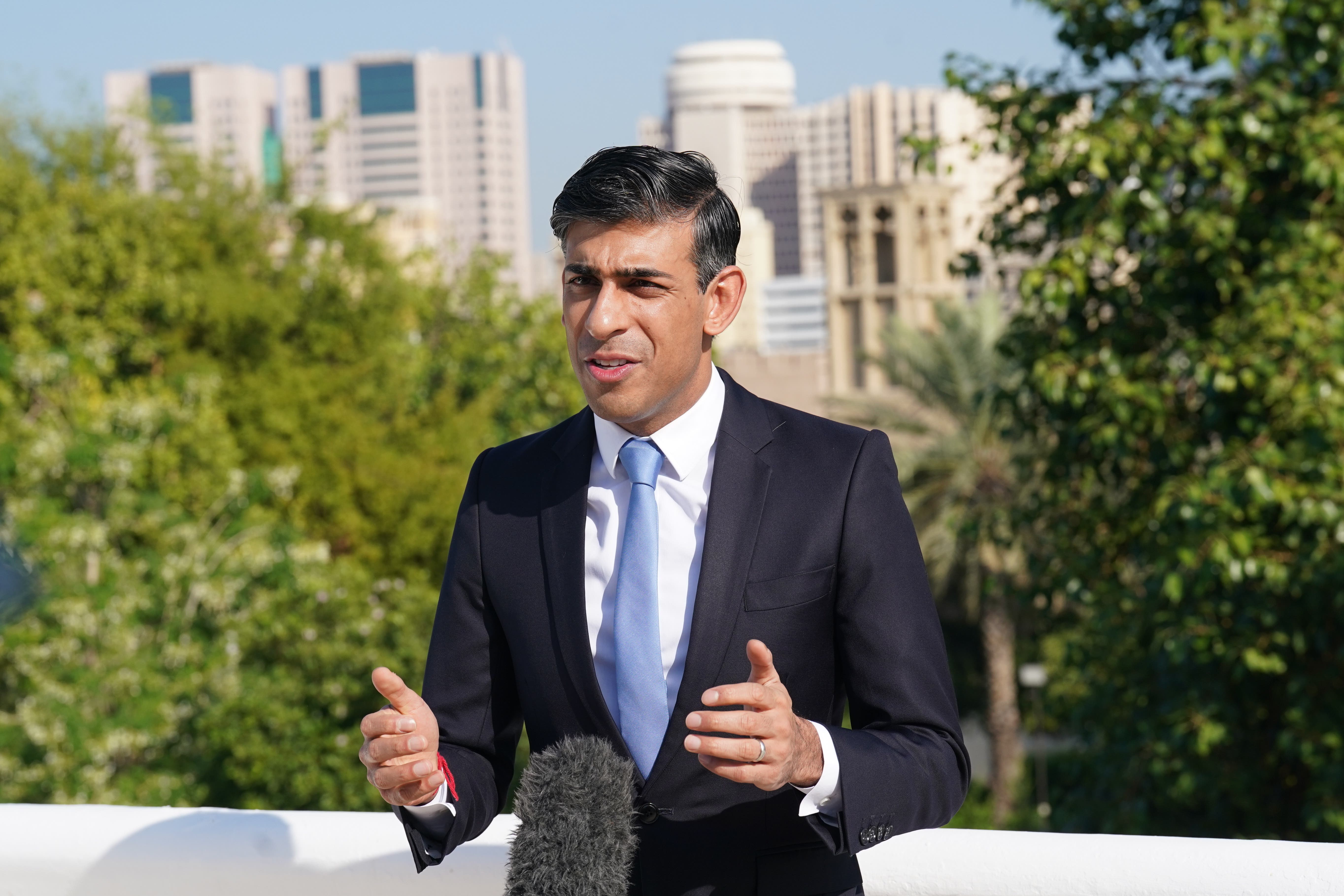 Prime Minister Rishi Sunak on the roof of the British Embassy in Dubai before attending the Cop28 summit (Stefan Rousseau/PA)