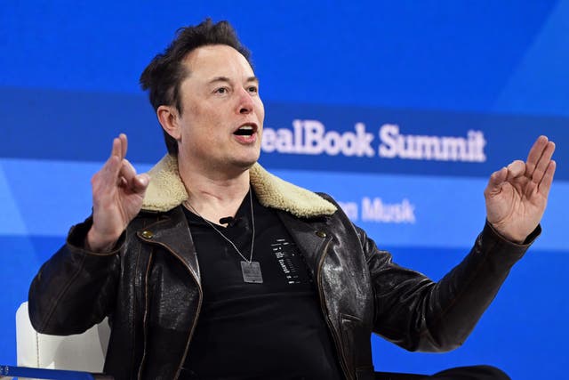<p>Elon Musk speaks onstage during The New York Times Dealbook Summit 2023 at Jazz at Lincoln Center on November 29, 2023 in New York City</p>