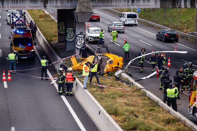 <p>The helicopter crashed into the busy motorway in front of drivers  </p>