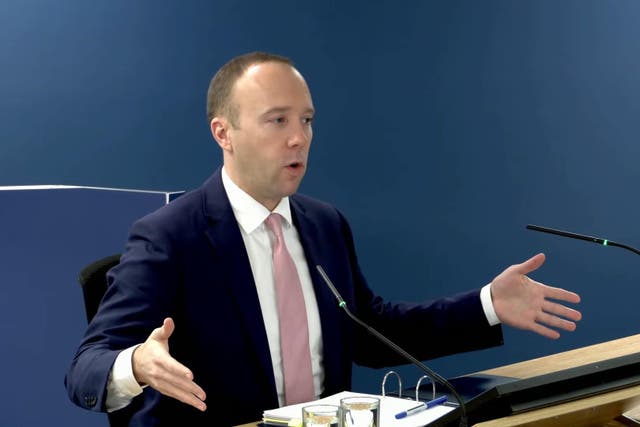 <p>Former health secretary Matt Hancock giving evidence</p>