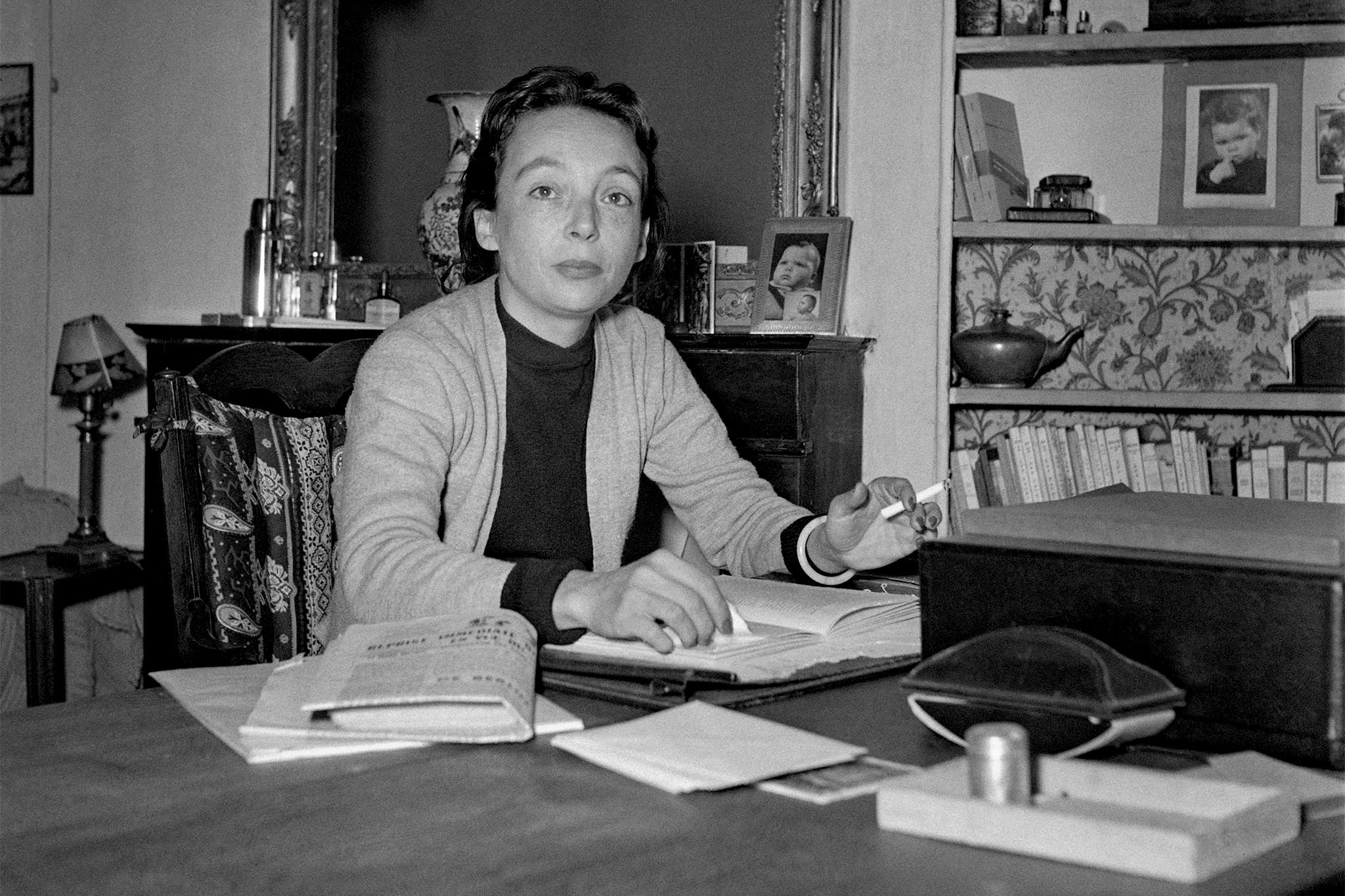 A reckless thinker, an egomaniac, a bit preposterous: Duras at her desk at home in Paris, 1952