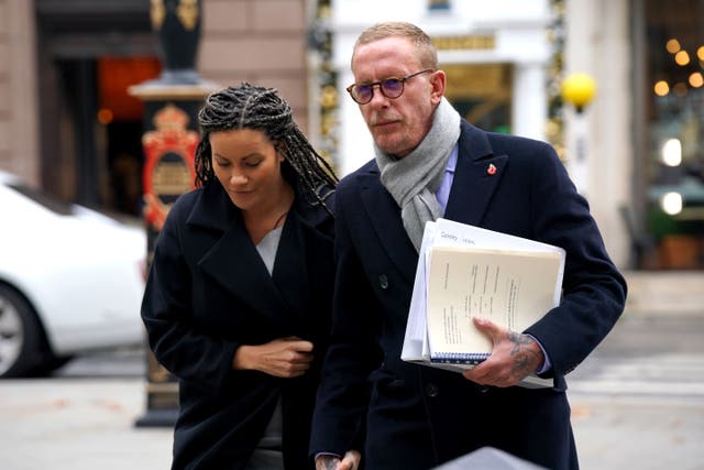 Laurence Fox is being sued by former Stonewall trustee Simon Blake and drag artist Crystal, also known as Colin Seymour. Mr Fox is countersuing the pair and actress Nicola Thorp (Lucy North/PA)