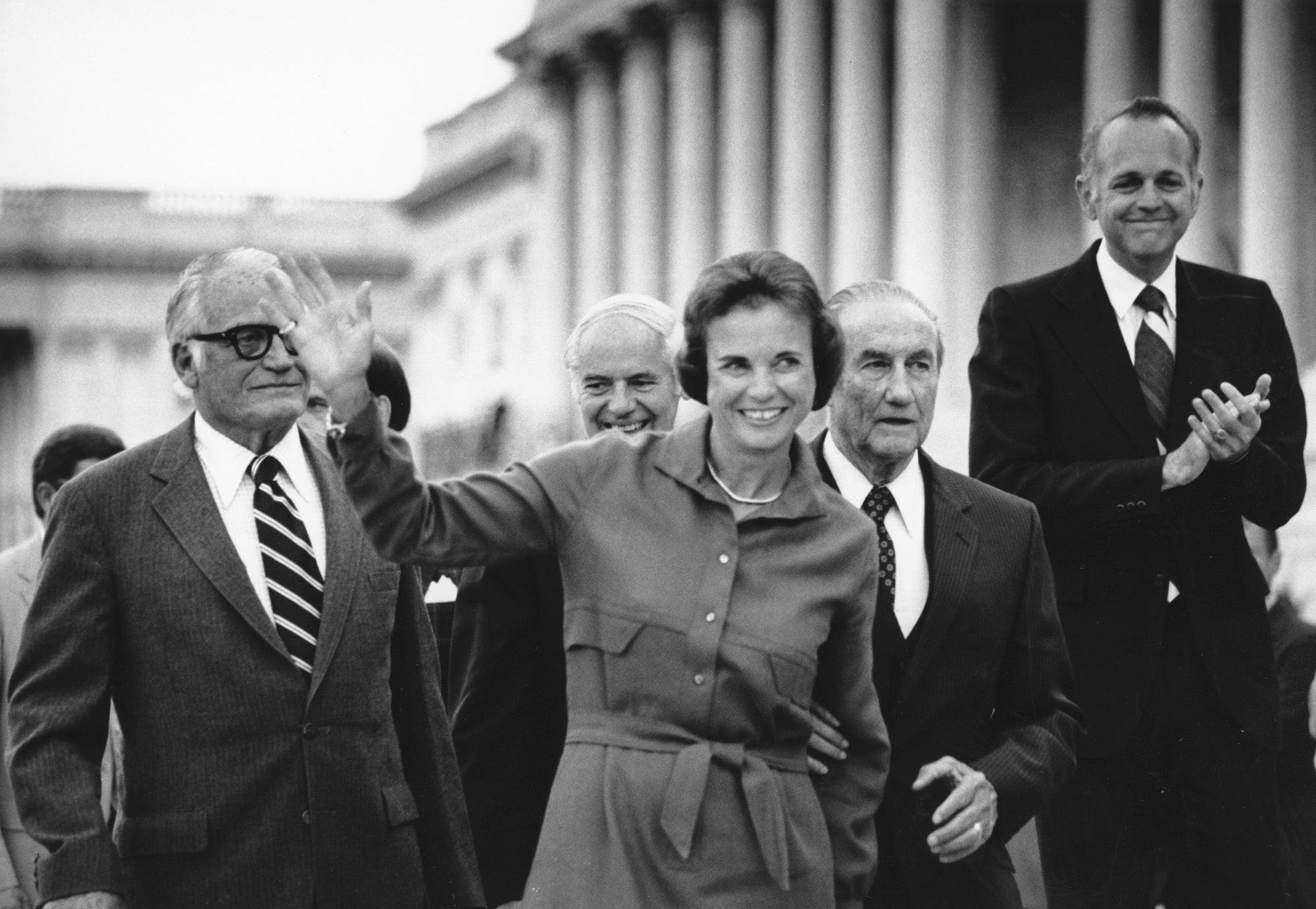 O'Connor waves as she arrives at the Capitol in September 1981, shortly after her nomination to the Supreme Court was confirmed by the Senate