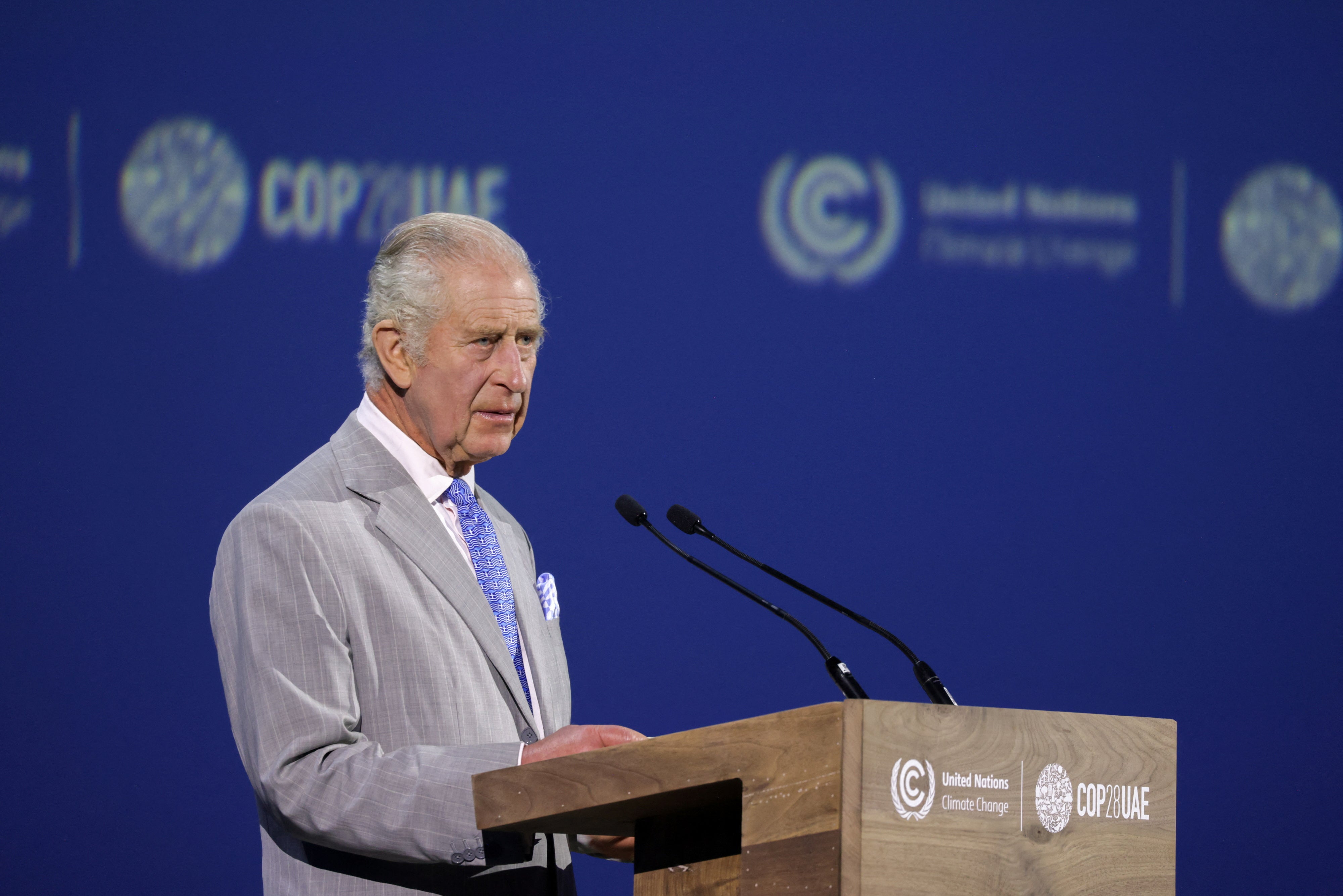 Britain's King Charles speaks at the World Climate Action Summit during the United Nations Climate Change Conference (COP28) in Dubai, United Arab Emirates, on 1 December