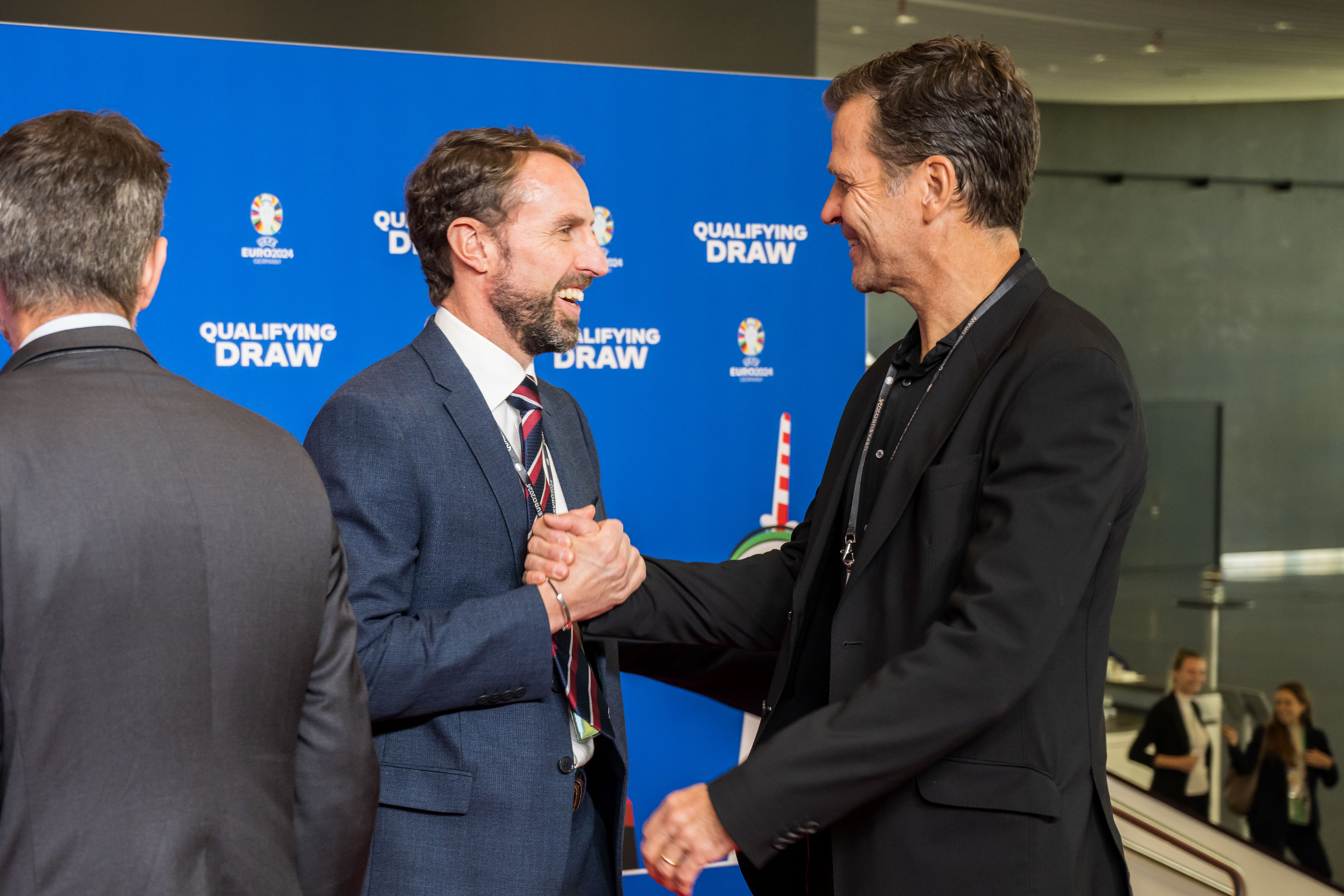Gareth Southgate, Head Coach of England and Oliver Bierhoff, technical director of the German national football team