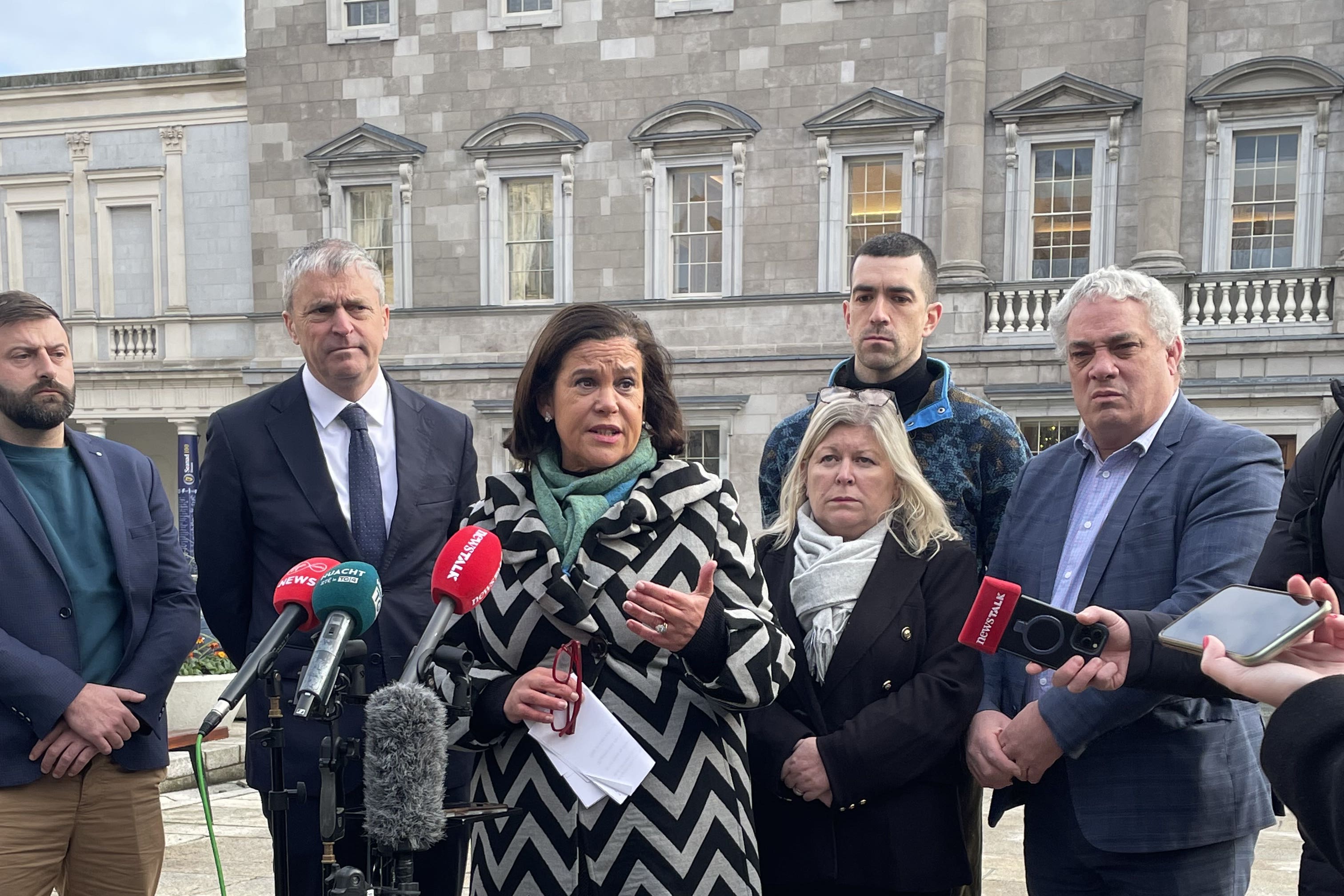 Sinn Fein leader Mary Lou McDonald speaking to the media outside Leinster House (PA)