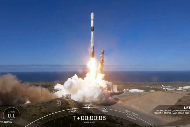 <p>FILE: In this image from video provided by SpaceX, South Korea launches its first military spy satellite from Vandenberg Space Force Base, Calif, Friday, 1 Dec 2023</p>