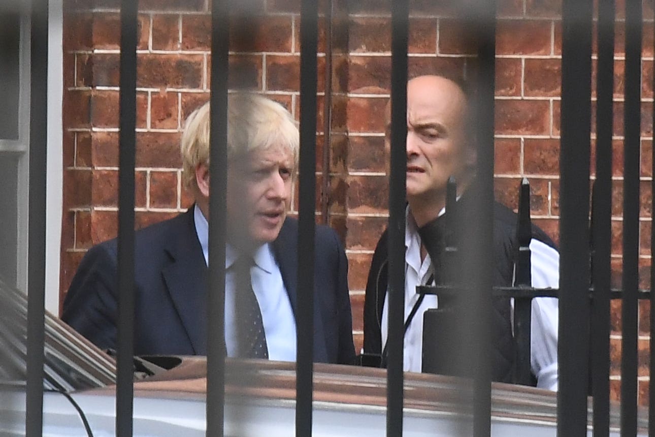<p>Behind bars: former prime minister Boris Johnson, pictured with his ex-chief adviser Dominic Cummings</p>