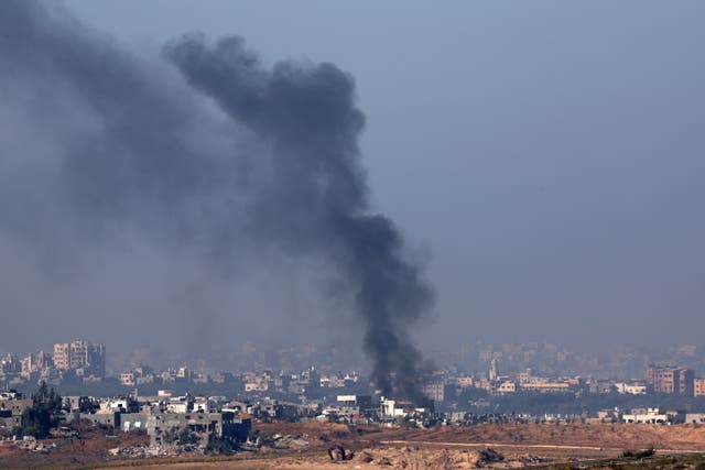 <p>Smoke rises after an explosion on the northern part of the Gaza Strip, as seen from Sderot, southern Israel</p>