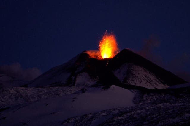 <p>Stunning footage shows Mount Etna volcano eruption inside snow-capped crater</p>