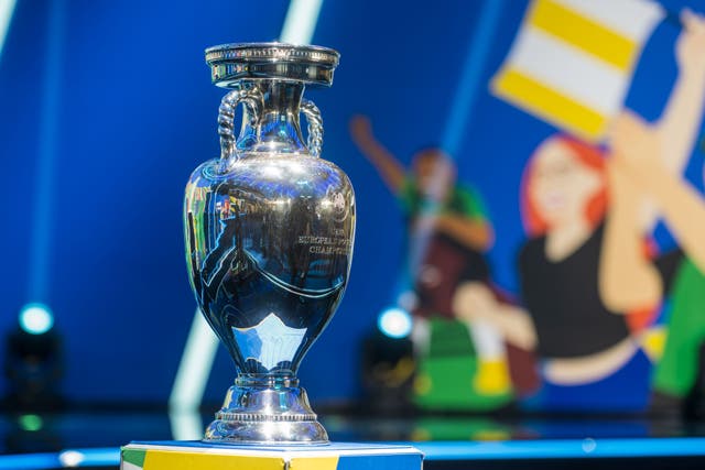 <p>The Uefa European Championship trophy on the stage</p>