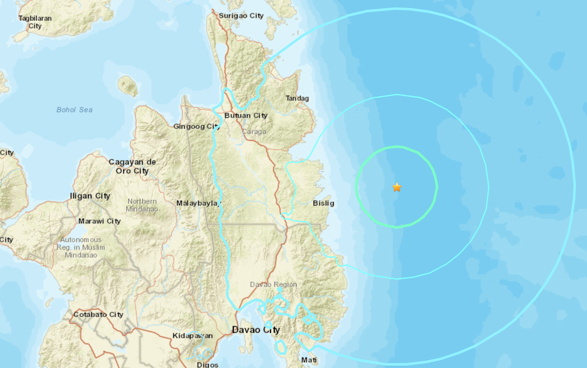 The epicentre of the 7.6 magnitude earthquake, according to the United States Geological Survey