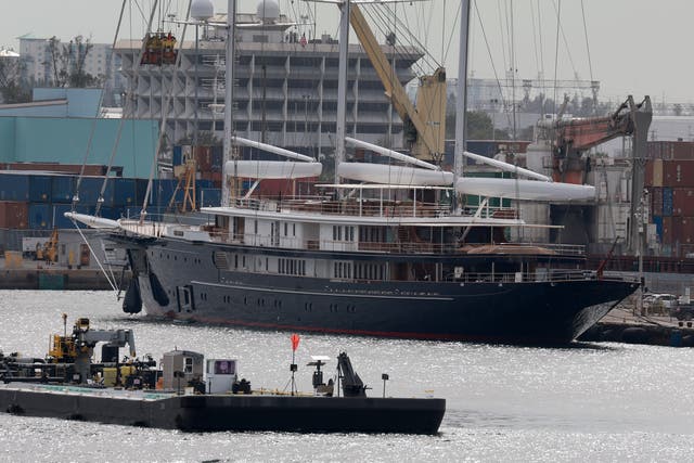 <p>Jeff Bezos’s yacht named Koru is seen docked at Port Everglades on 29 November 2023 </p>