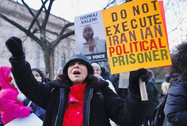 <p>File. People protest against executions and detentions in Iran, in front of the Iranian Permanent Mission to the UN in New York City </p>