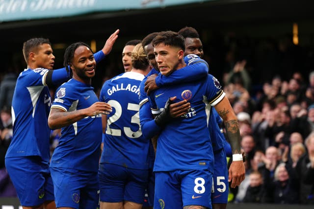 Enzo Fernandez scored twice as Chelsea defeated Brighton 3-2 at Stamford Bridge (John Walton/PA)