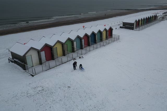 <p>Blyth Beach Covered In Snow As Temperatures Plunge Across The Uk</p>
