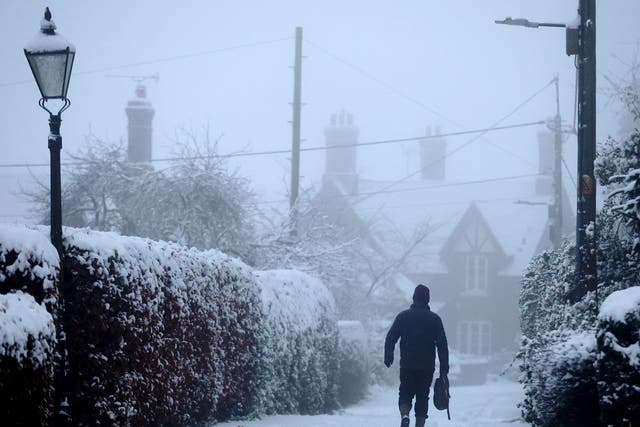 <p>Heavy snow in Keele, Staffordshire, on Sunday  </p>