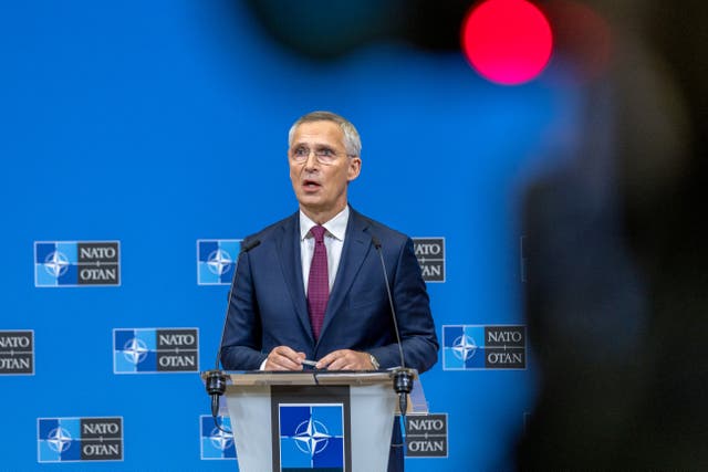 <p>Nato Secretary General Jens Stoltenberg holds the closing press conference during the final day of Foreign Affairs Ministers’ meetings at Nato Headquarters in Brussels, Belgium</p>