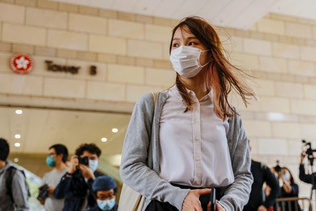<p>File: Pro-democracy activist Agnes Chow arrives at the West Kowloon Magistrates’ Courts to face charges related to illegal assembly stemming from 2019, in Hong Kong</p>