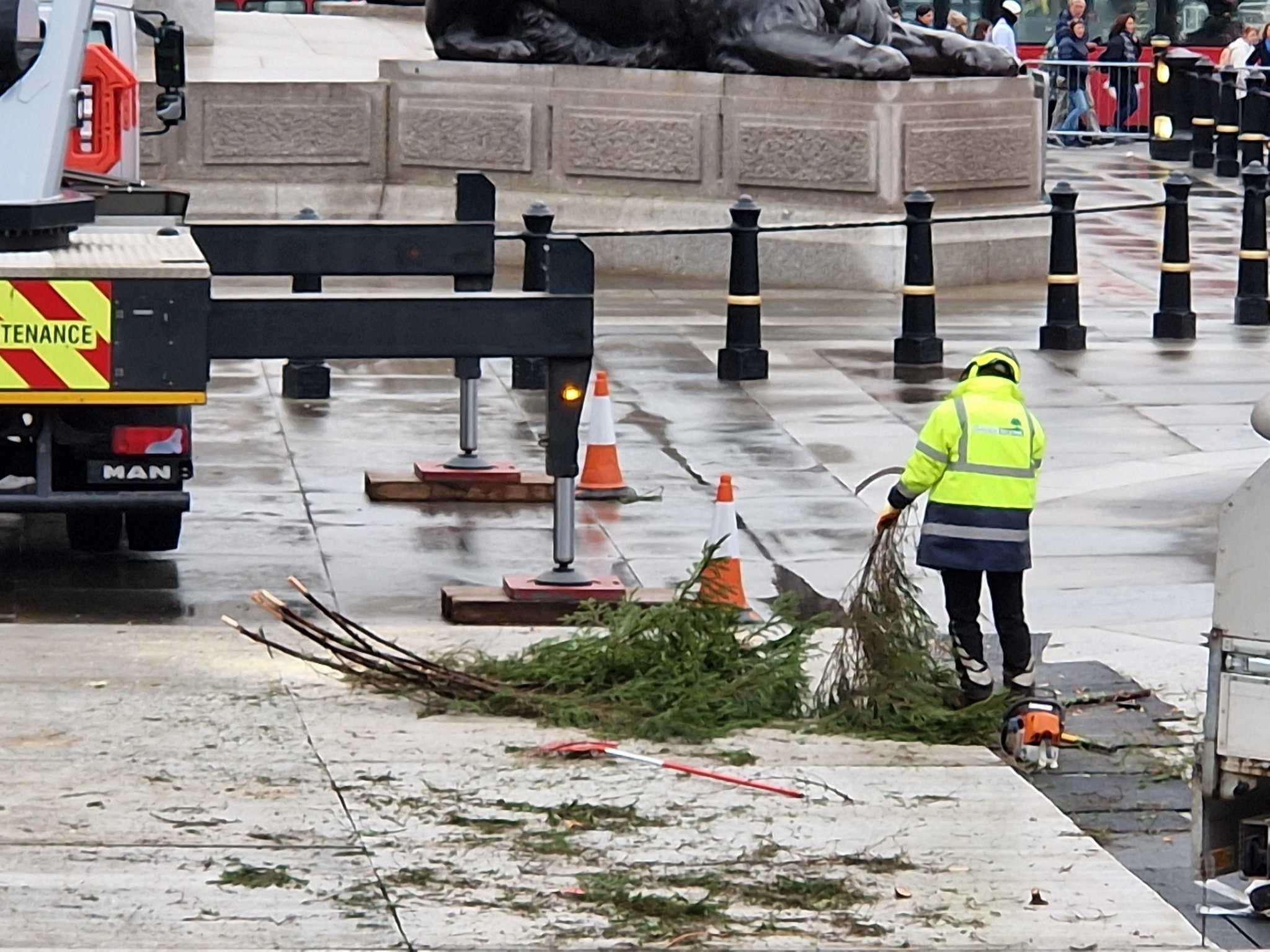 Workers hammer on extra branches