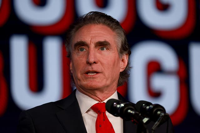 <p>Republican presidential candidate North Dakota Governor Doug Burgum speaks during the Florida Freedom Summit held at the Gaylord Palms Resort on November 04, 2023 in Kissimmee, Florida</p>