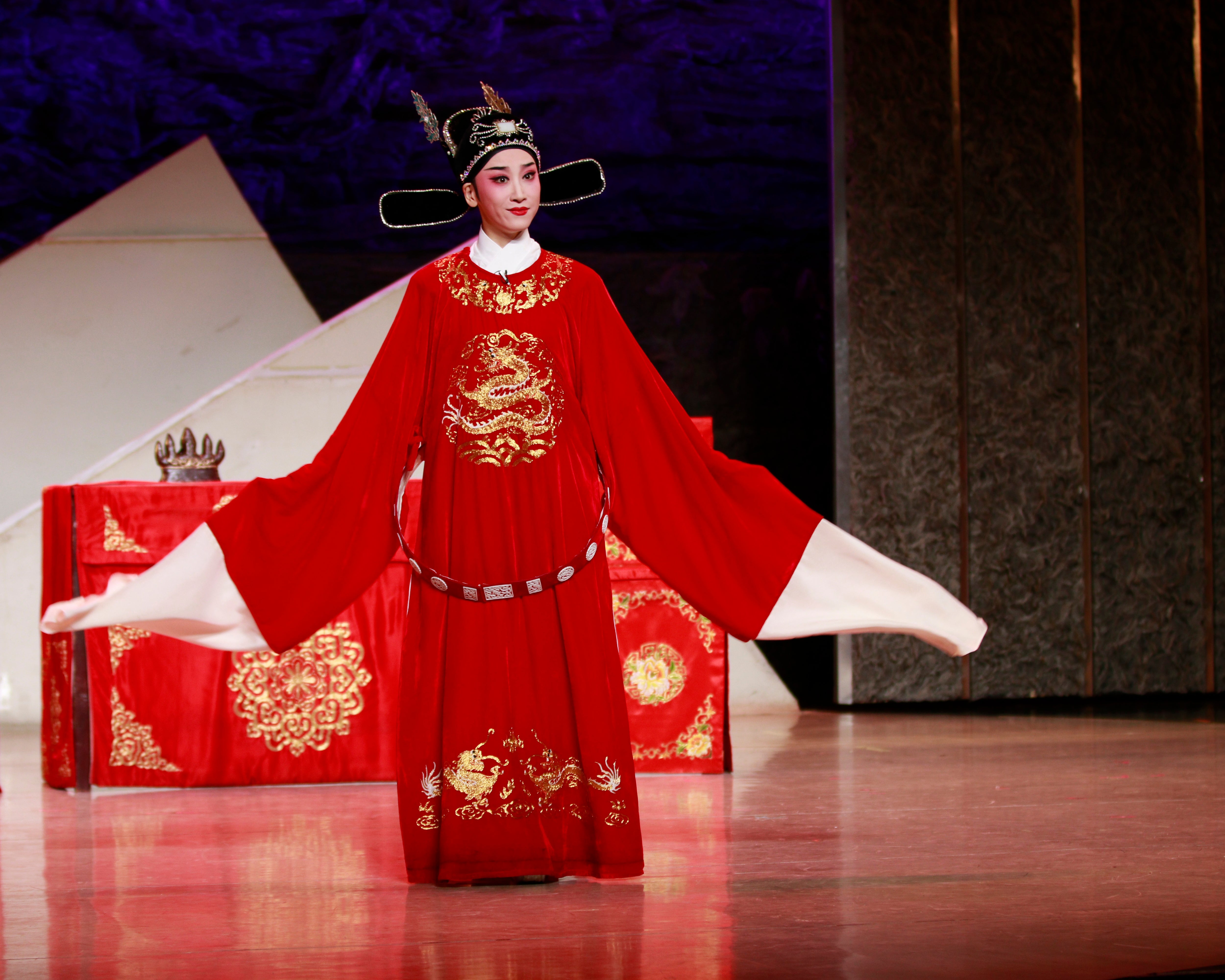 A Huangmei Opera performer on stage at a theatre in Anqing, Anhui province