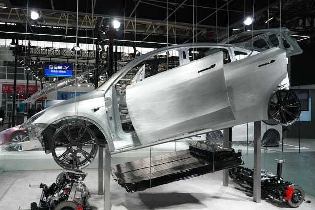 <p>Tesla’s booth at the first China International Supply Chain Expo in Beijing in November 2023 </p>