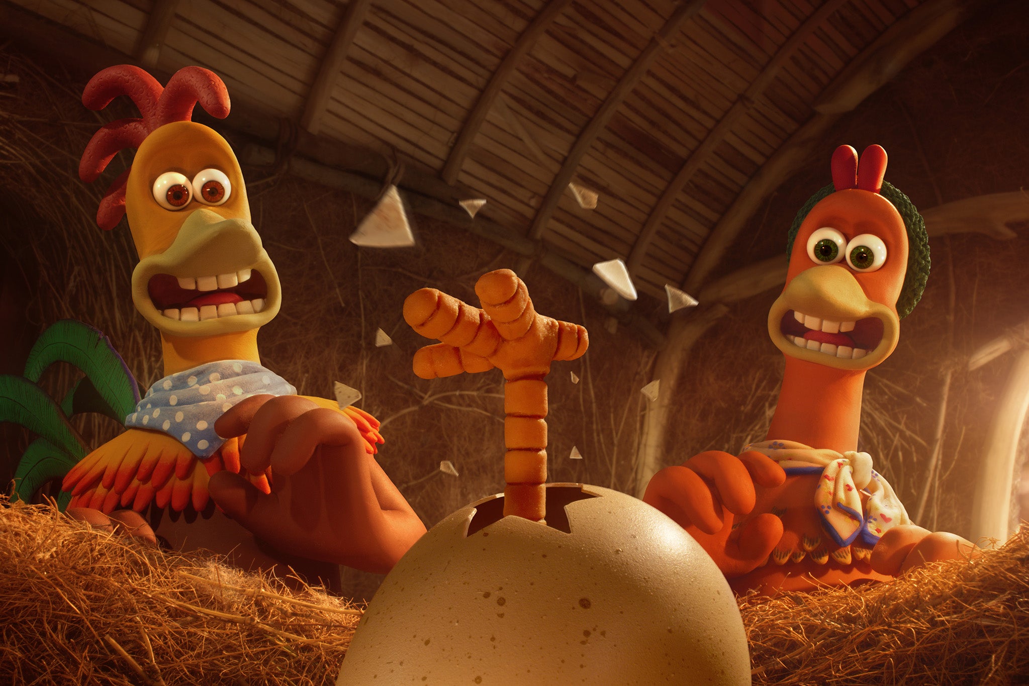 <p>Coop dreams: Rocky (Zachary Levi) and Ginger (Thandiwe Newton) in ‘Chicken Run: Dawn of the Nugget’</p>