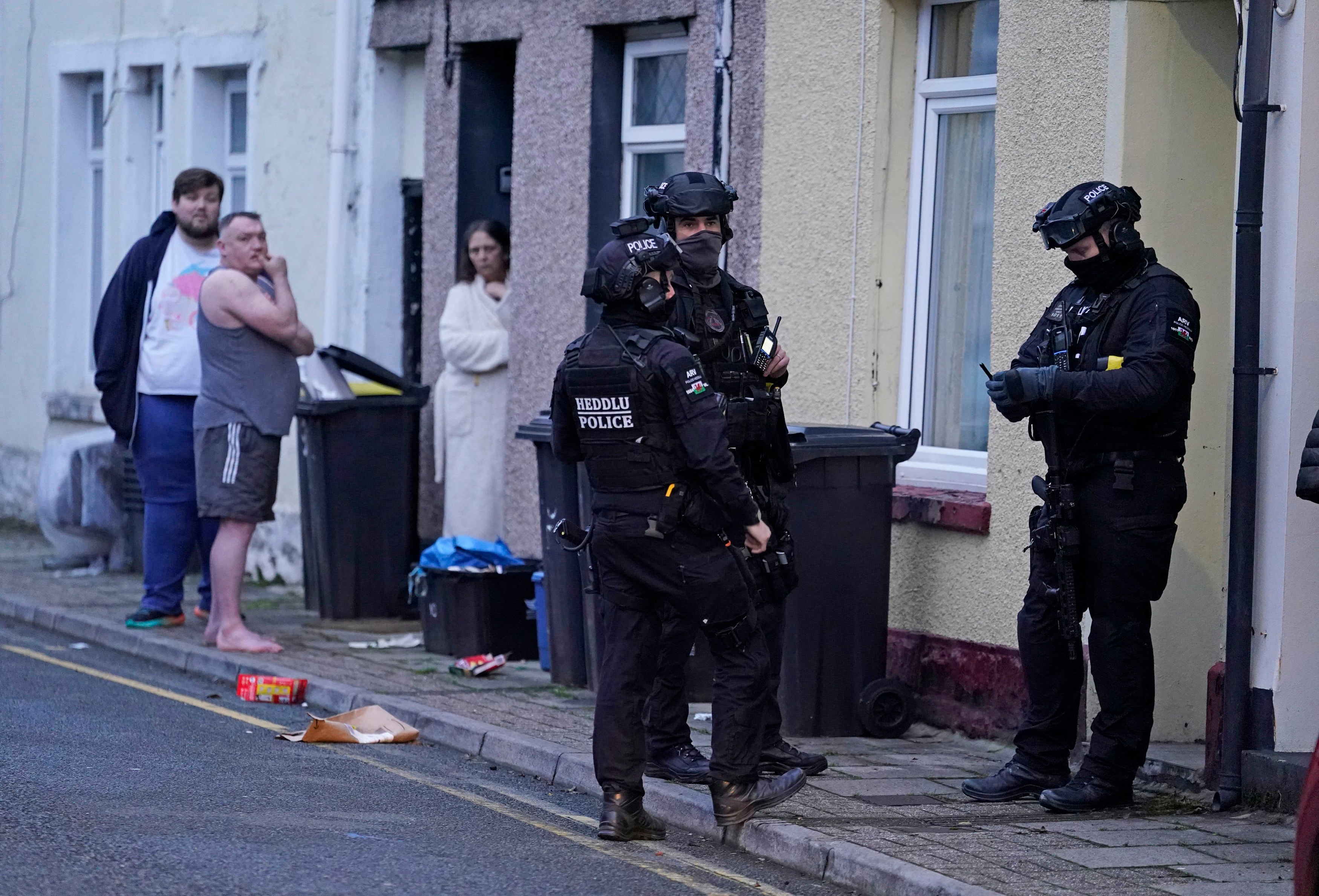 Armed police on Wyndham Street in Merthyr Tydfil