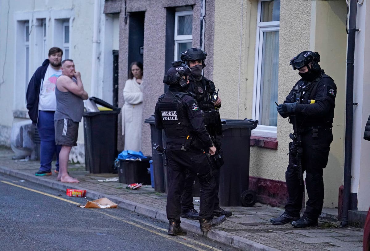 Въоръжената полиция се нахвърли върху заподозрян, след като бременна жена беше наръгана с нож в уелско село