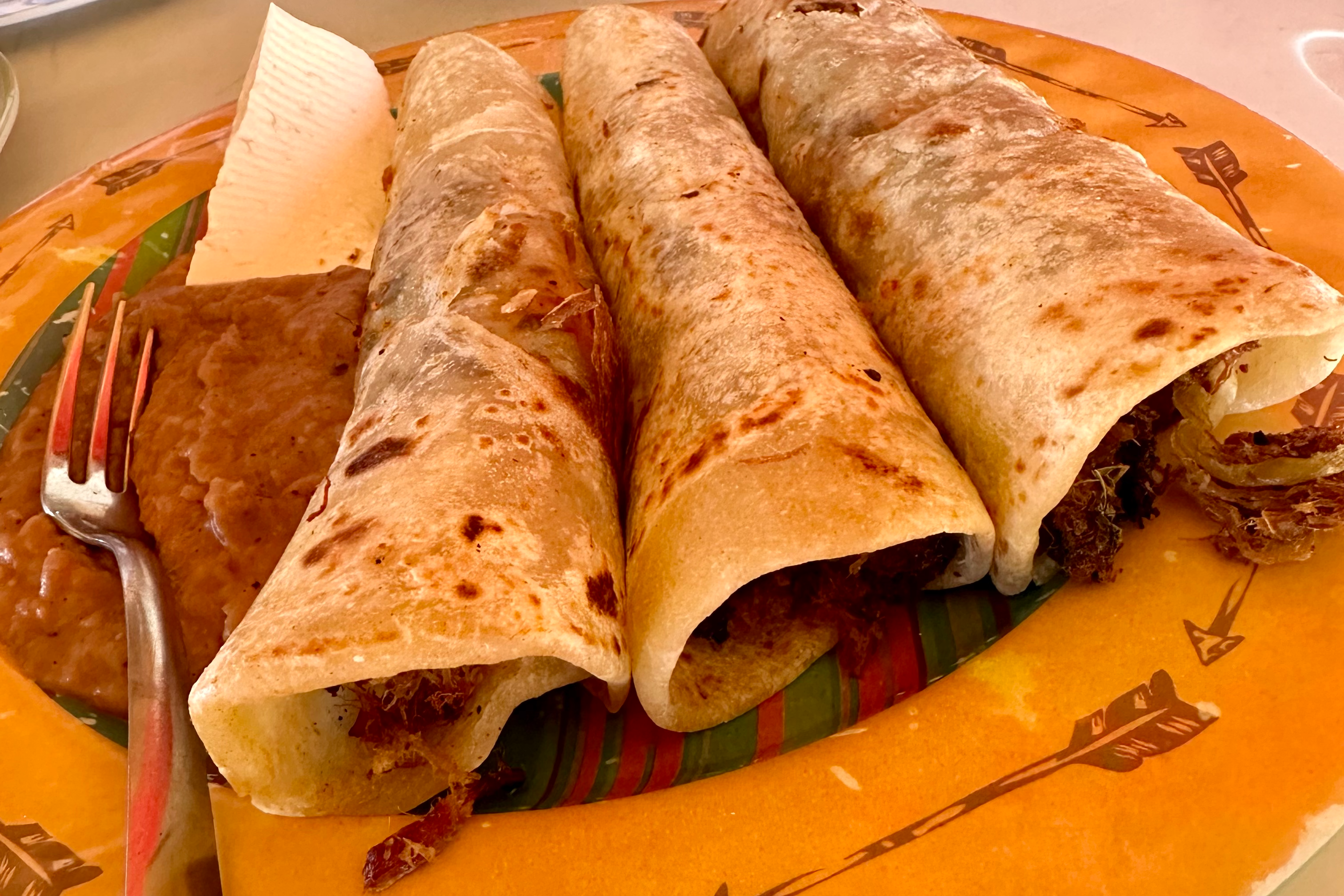 Shredded beef burritos rounded out the meal