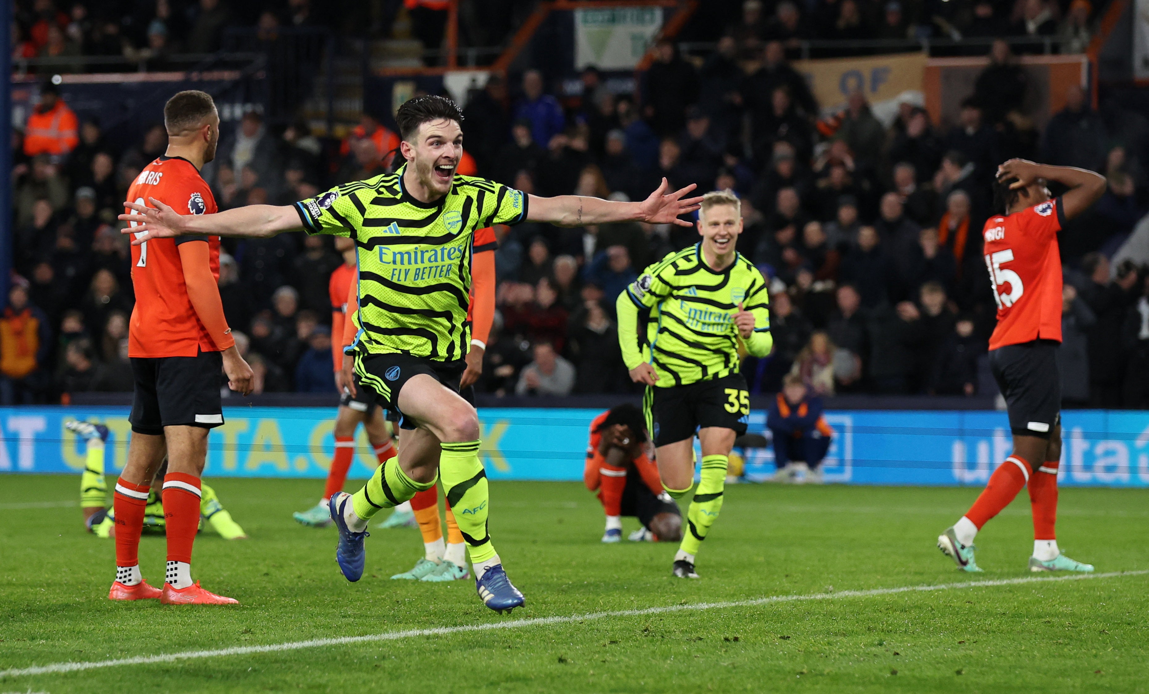 <p>Declan Rice’s late goal extended Arsenal’s lead at the top of the Premier League </p>