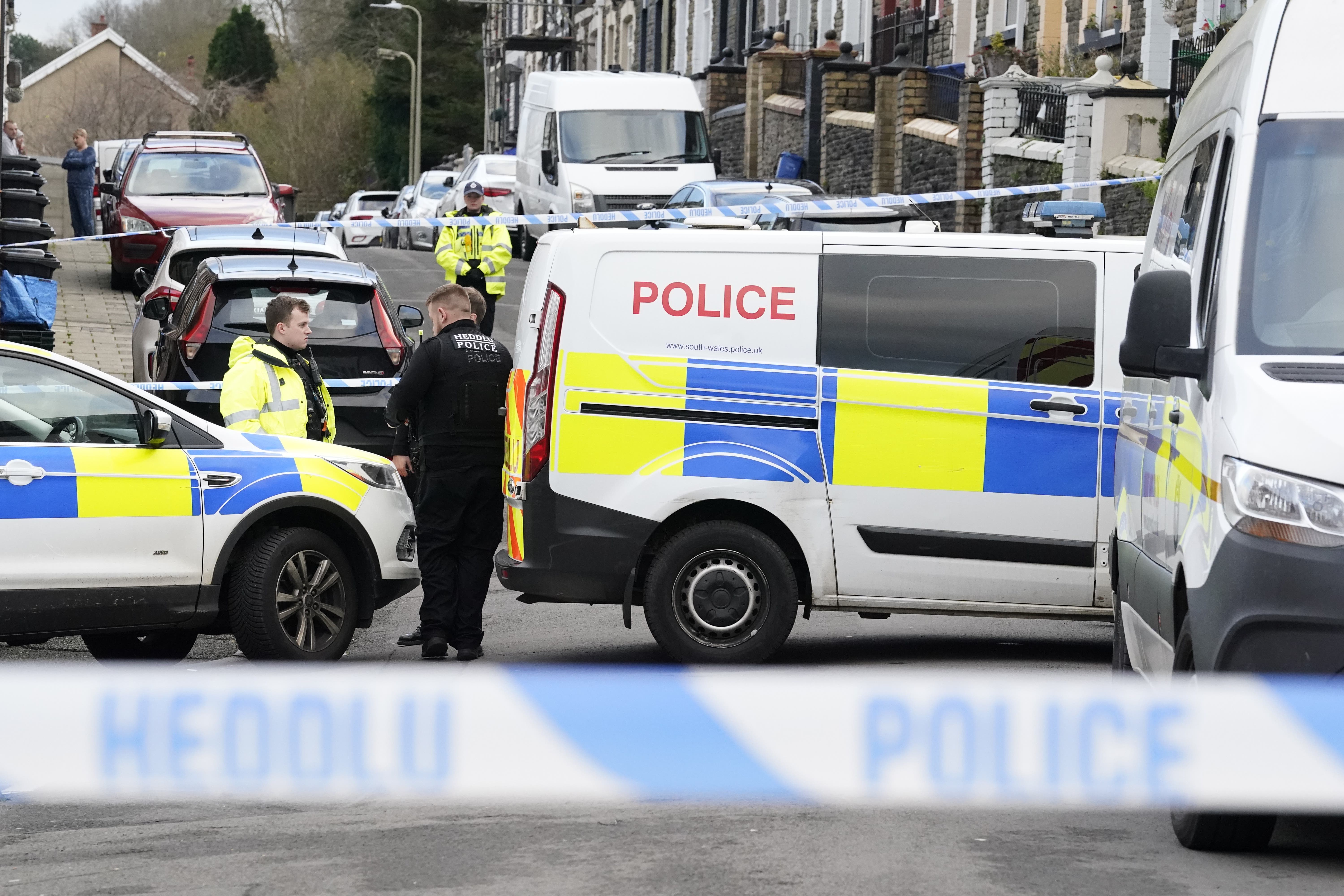 The scene on Moy Road in the village of Aberfan, Merthyr, South Wales, after a 29-year-old woman was stabbed around 9.10am on Tuesday (Andrew Matthews/PA)